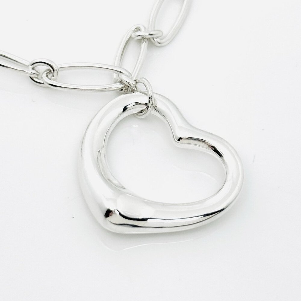 16" Tiffany Elsa Peretti Open Heart Pendant Necklace Oval Link - Sterling Silver